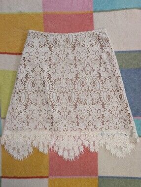 For Love And Lemons White Floral Lace Mini Skirt Boho Bridal Nude Inlay